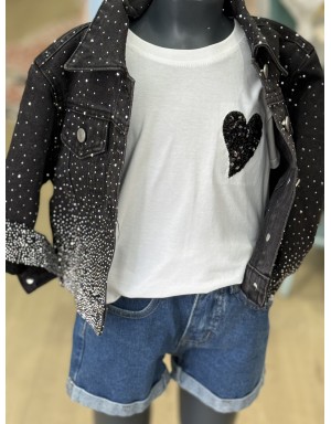 Blouson noir strass