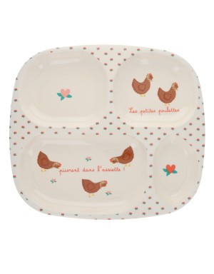 Assiette à compartiment poule rousse