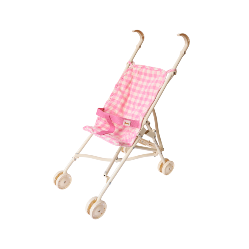 Poussette poupée vichy rose