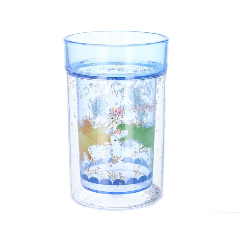 Verre à paillettes dinosaures