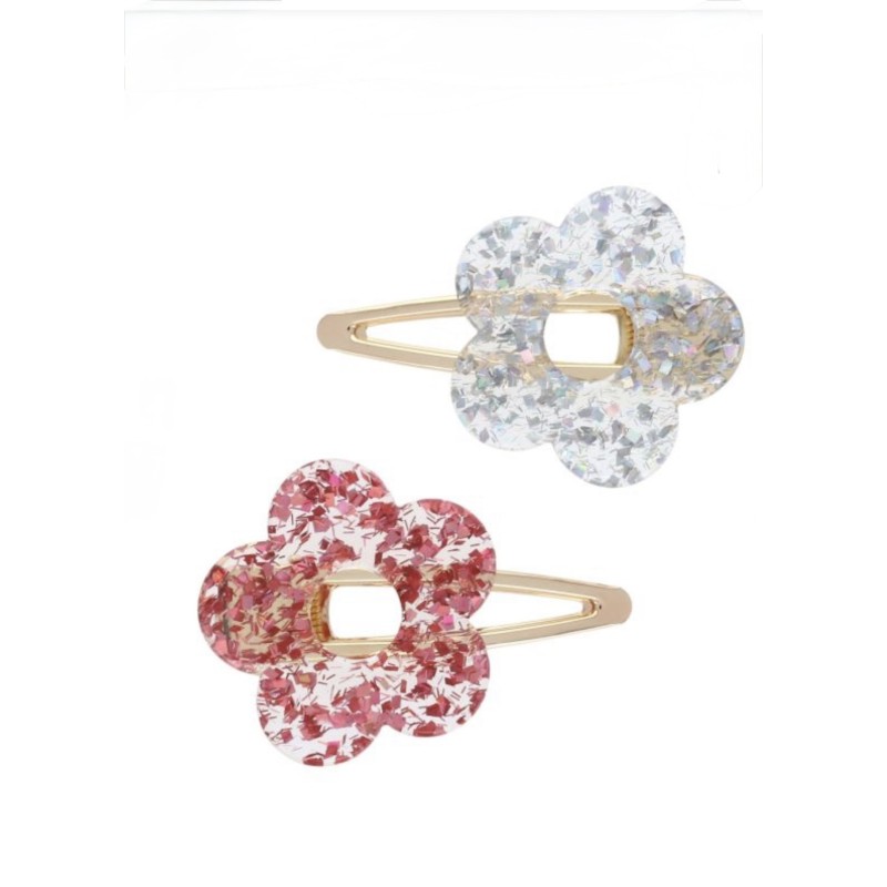 Lot 2 barrettes glitter fleur