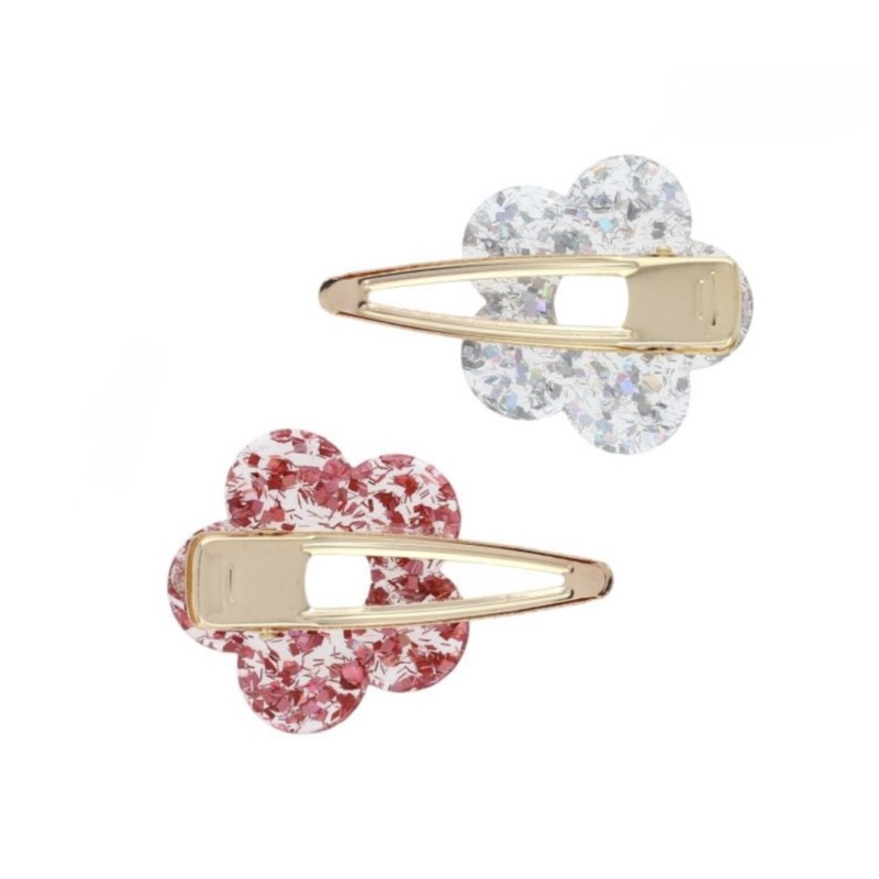 Lot 2 barrettes glitter fleur