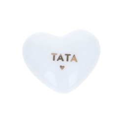 Cœur en céramique blanc et doré "Tata"