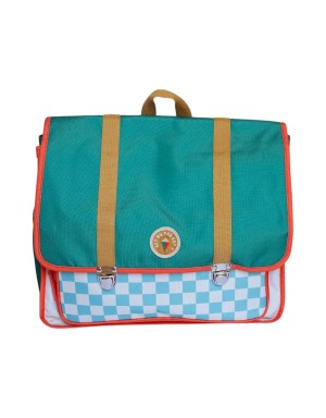 Cartable école vert et damier