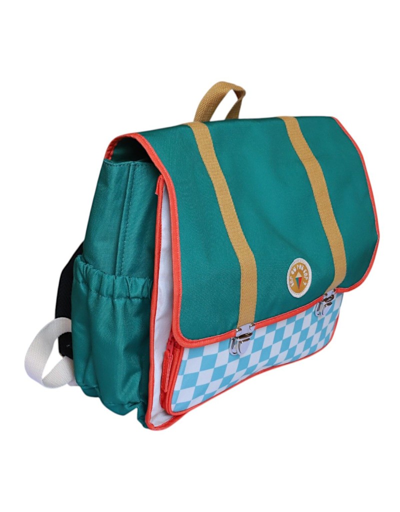 Cartable école vert et damier