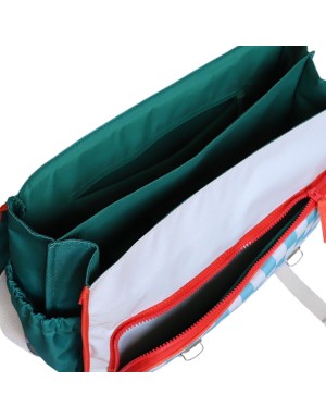Cartable école vert et damier