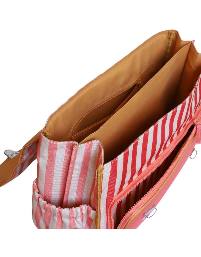 Cartable école rayé rose
