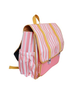 Cartable école rayé rose