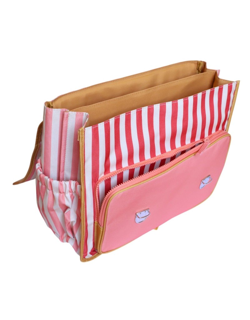 Cartable école rayé rose